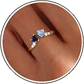 Nymerianoble Dainty Promise Rings for Her 2 Birthstone Adjustable Rings for Women Sister Anniversary Birthday Gifts for Women Jewelry Valentine Gifts (Gold 09-12 Sep & Dec)