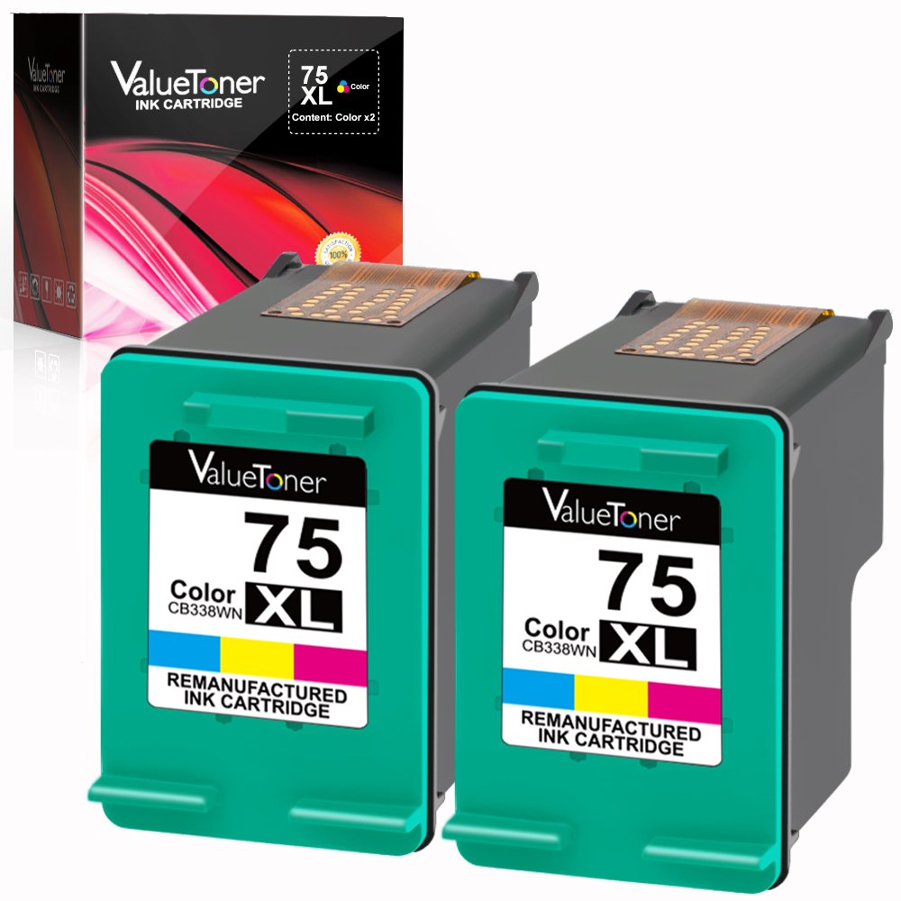 Valuetoner Remanufactured Ink Cartridge Replacement for HP 75XL High Yield CH624BN CB338WN (2 Tri-Color) 2 Pack