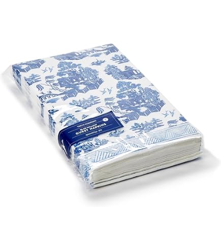 Lot De 80 Serviettes En Papier Imprimé Village Français – Bleu Et Blanc, 2 Plis, Jetables