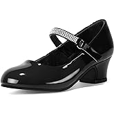 K KomForme Mary Jane Shoes with Low Heel Rhinestones Princess Flats Dress Pump Shoes for Little Kid/Big Kid