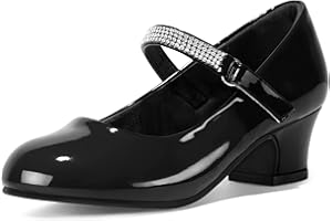 K KomForme Mary Jane Shoes with Low Heel Rhinestones Princess Flats Dress Pump Shoes for Little Kid/Big Kid