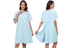 Liokoc Hospital Gowns for Women Open Back Tear Away Snap Post Shoulder Surgery Short Sleeve Soft Cotton Adaptive Clothing