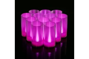 LANKER Flameless Candles, Battery Operated LED Pillar Candles, D1.5 x H3 inch, Romantic Steady Pink Long Flame-Effect Light, Set of 12 (Pink)