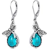 Dragonfly Earrings with Genuine Turquoise 925 Sterling Silver Dragonfly Earrings for Women Great Gift for Christmas Birthday