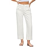 GRAPENT Wide Leg Jeans for Women Trendy High Waisted Straight Leg Cropped Stretchy Denim Pants with Retro Patch Pockets