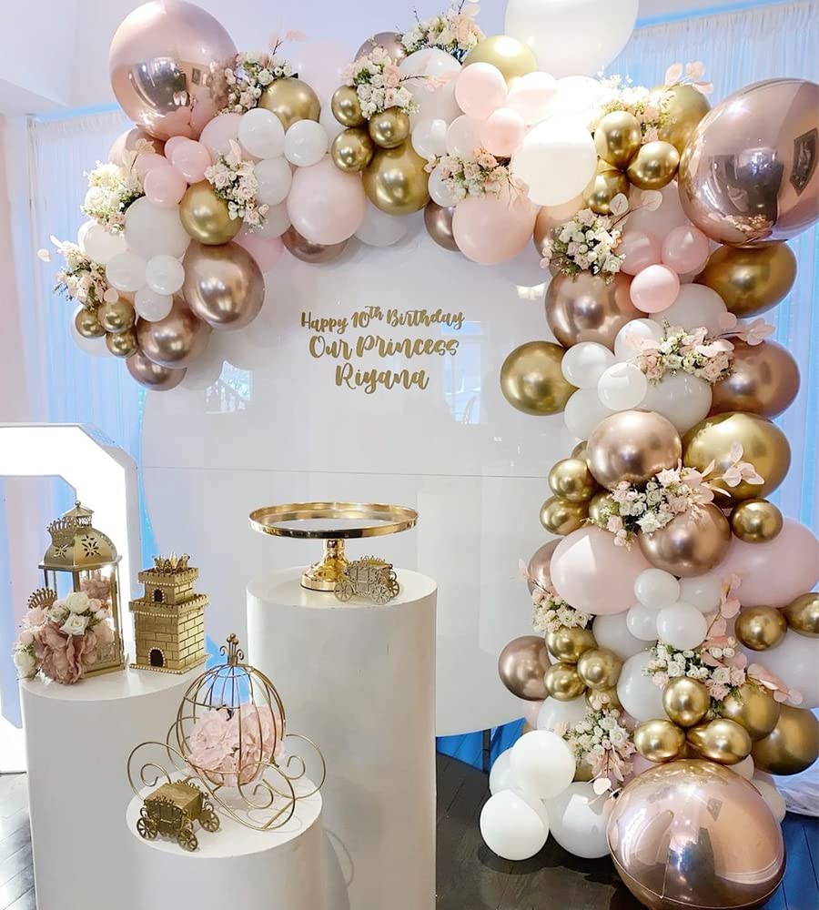 Photo 1 of 126pcs Pink Rose Gold White Balloons Garland Arch Kit,with 18inch 4D Rose Gold Foil balloon Set,for Girl Princess Birthday Party Wedding Bridal Shower Anniversary Baby Shower Background Decoration