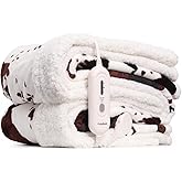 Cow Print Electric Blanket Heated Throw Blanket with 3 Heat Settings & 4-Hour Auto Shutoff, Fast Heating, Soft Flannel & Sherpa Fleece, Machine Washable, 50 x 60 Inches (Beige Cow Stripes, Throw)