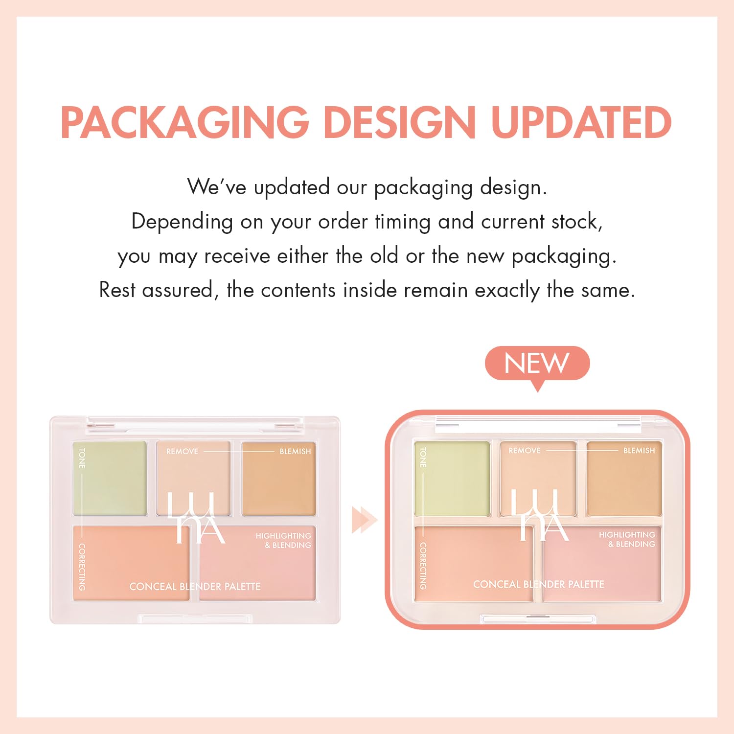 AK AEKYUNG LUNA Conceal Blender Palette 01 Clear Cover 5-in-1 Color Correcting and Concealing with Beige, Green, Vanila, Medium Peach and Pure Bright Buildable, Suitable for Neutral and Warm Tones