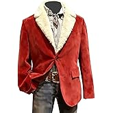Men Christmas Blazer for Slim Fit Suit Long Sleeve Fleece Lapel Jacket Button Business Jacket