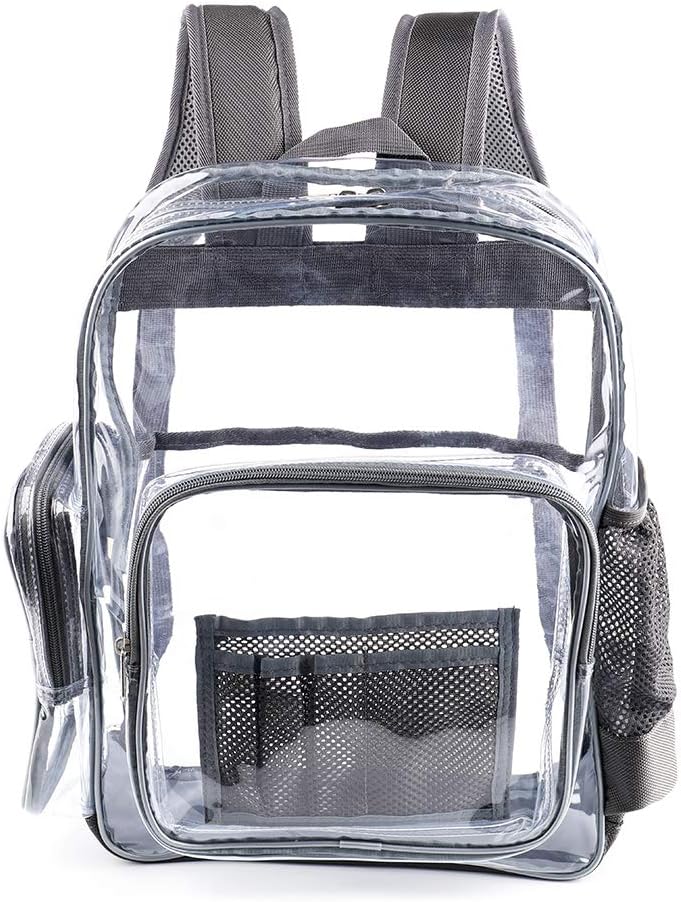Heavy Duty Clear Backpack with Laptop Compartment,See Through PVC Clear Plastic Bookbags for Students for School, Work,Stadium,Security, Concert,College(16"Gray)