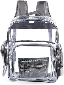 Heavy Duty Clear Backpack with Laptop Compartment,See Through PVC Clear Plastic Bookbags for Students for School, Work,Stadium,Security, Concert,College(16"Gray)