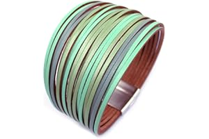 P Ammy Fashion® Multi-layered PU Leather Wrap Bracelets Stackable Boho Bangles Bohemian Cuff with Magnetic Clasp