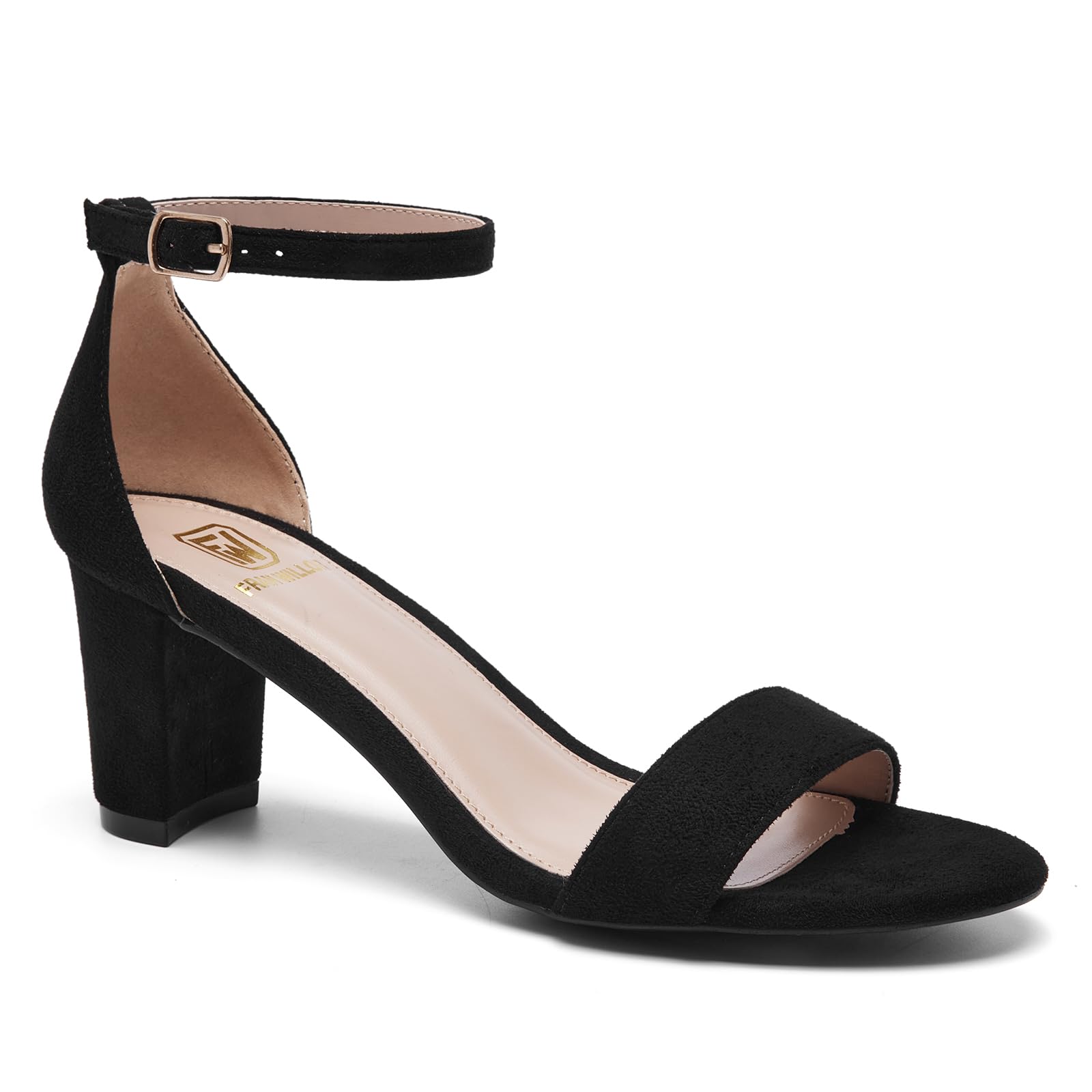 FW FRAN WILLOR Women Open Toe Low Chunky Short Heels Ankle Strap Block Heel Sandals Party Dress Wedding Pump Shoes