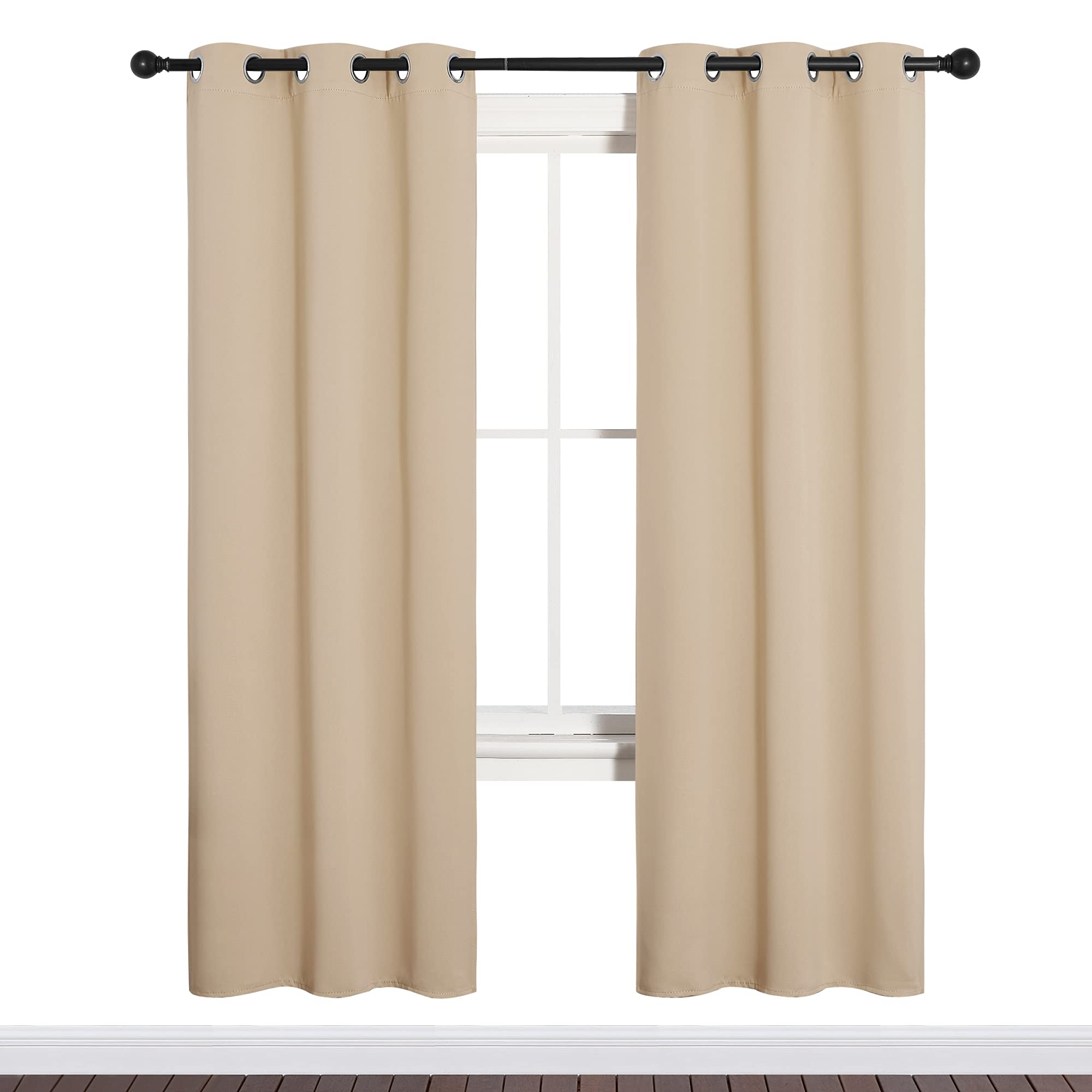NICETOWN Room Darkening Curtain Panels for Cafe, Thermal Insulated Grommet Room Darkening Draperies/Drapes for Window (Biscotti Beige, 2 Panels, W34 x L72 -inch) Image