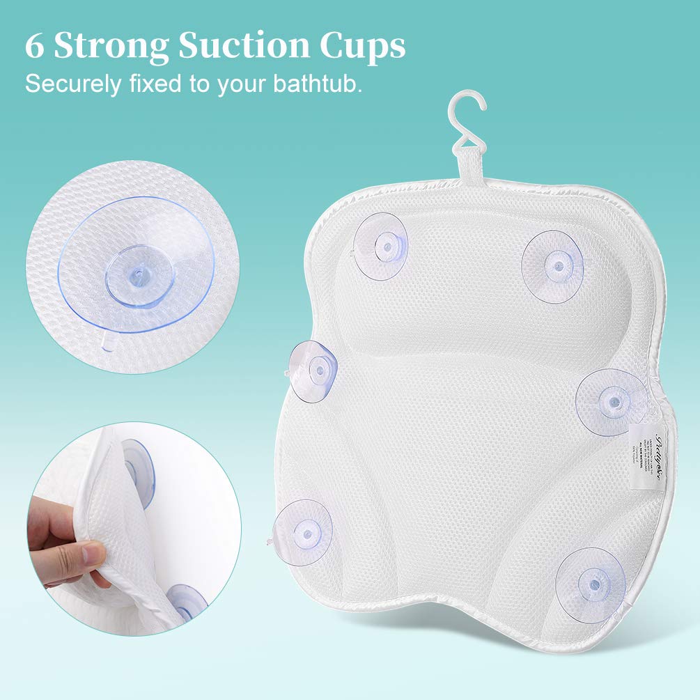 Bath Pillow for Tub Neck and Back Support, Luxury Bathtub Pillow Rest 3D Air Mesh Breathable Spa Pillow with Powerful Gripping Technology 6 Powerful Suction Cups, Comfortable Soft Bath Tub Pillow : Beauty