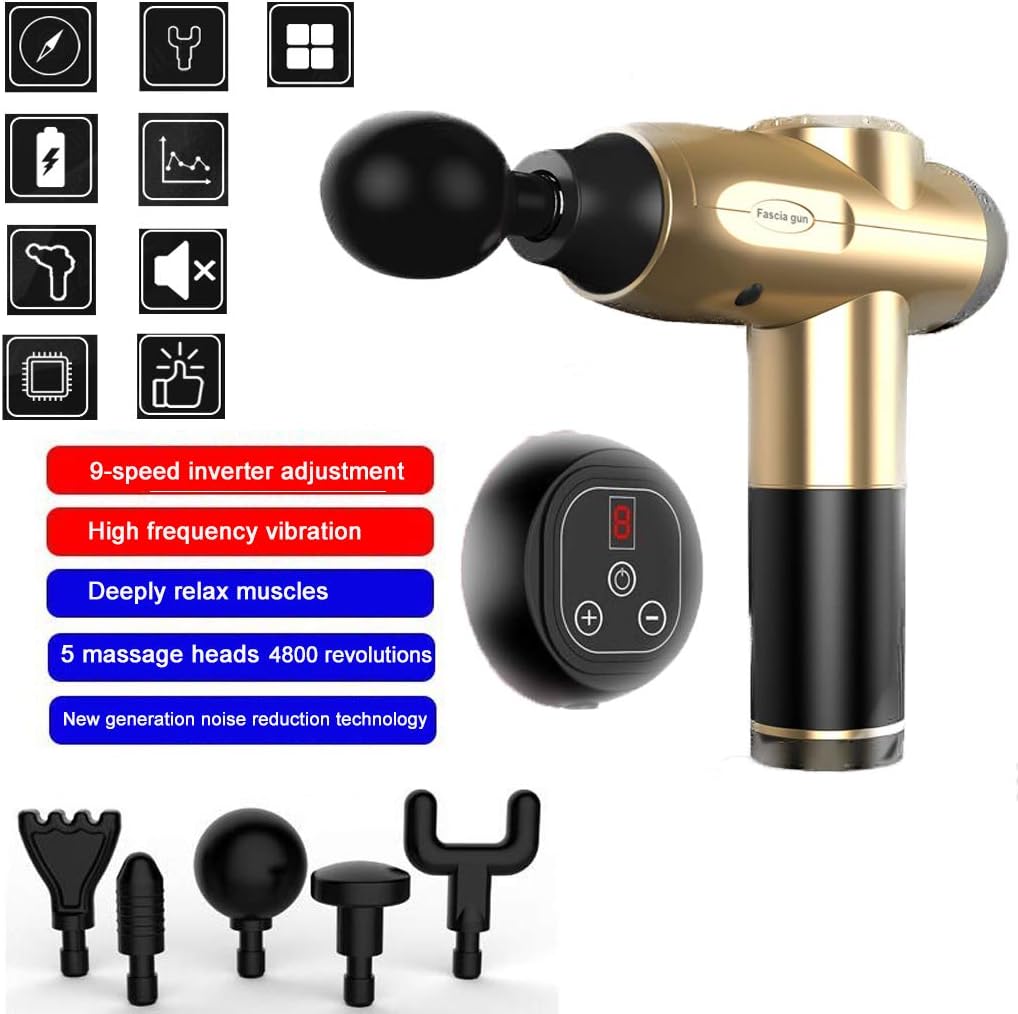 KUHO 5Professional massage heads, Fitness device, Handheld Muscle Massage Gun, Relax-9 SPEED CHANGE (include Manual)-gold