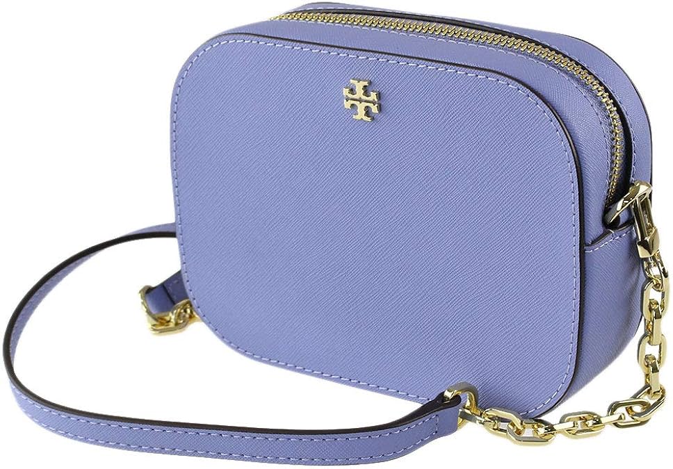 Tory Burch Emerson Round Saffiano Goldton Bow Blue Leather Cross Body Bag Handbags