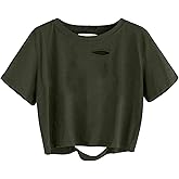 Sofia's Choice Women's Summer Casual Short Sleeve Tops Distressed Ripped Crop Top T Shirt