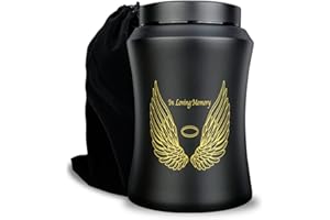 CHIEMOT Up to 220 lbs Large Cremation Urns for Adult Human Ashes, Angel Wings in Loving Memory Decorative Funeral Burial Urn for Male Female Ashes with Velvet Bag(Black)