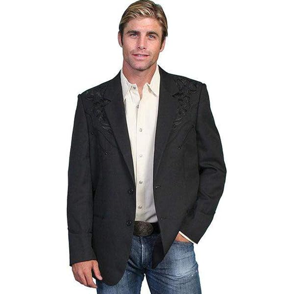 Scully Giacca Western Uomo In Cotone Tweed E Pelle - Modello F0_2005 Marrone, Vintage Con Bottoni, Tasche Con Patta E Vita Regolabile