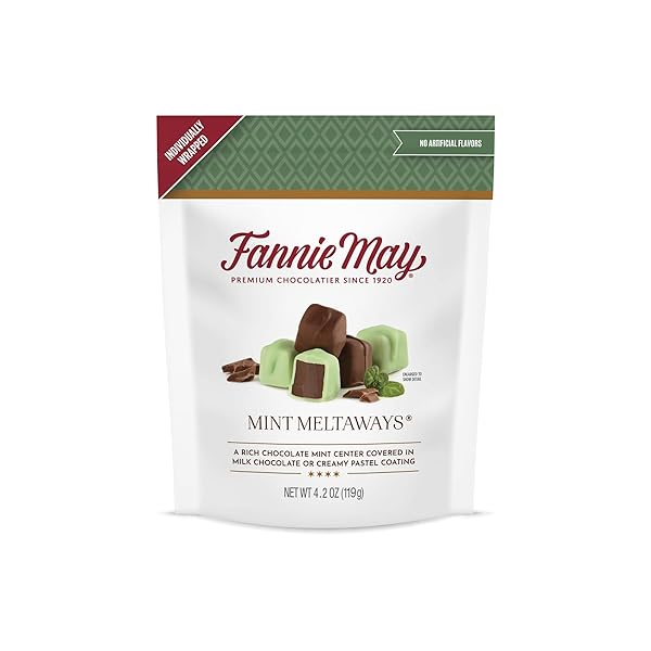 FANNIE MAY, PREMIUM MILK CHOCOLATE CANDY, MINT MELTAWAYS, 4.2 OZ BAG