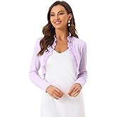 Allegra K Women's Elegant Crop Shrugs for Evening Dress Long Sleeve Textured Open Front Ruffle Bolero Shrug