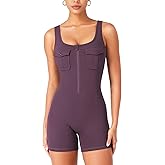 YEOREO CoreFlex Workout Jumpsuits for Women One Piece Backless Sleeveless Jumpsuit with Pockets Cargo Zip Up Gym Yoga Rompers