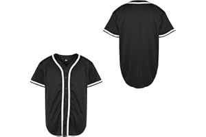 MESOSPERO Blank Baseball Jersey Plain 90's Hip Hop Hipster Button Down Short Sleeve Active T Shirts Uniform for Men S-XXXL