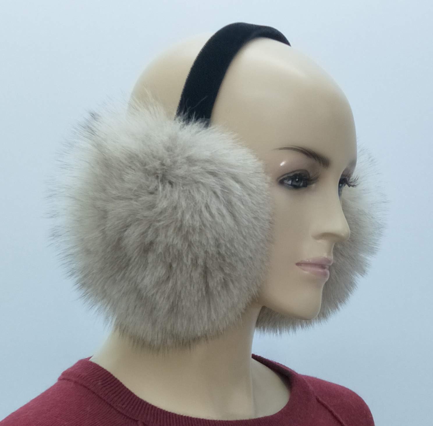 Real Fox Fur Earmuff (Black) at  Women’s Clothing store: Cold Weather Earmuffs