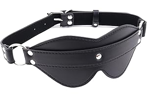 Adjustable Black Leather Bondage Blindfolds for Sex Games, Leather Sex Blindfolds Eye Mask for Bondage Restraints