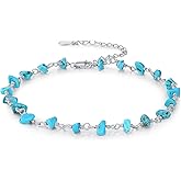 BETHZA Natural Turquoise Anklet 925 Sterling Silver Raw Turquoise Gemstone Adjustable Foot Anklet Bracelet Beach Summer Jewelry Gifts for Women