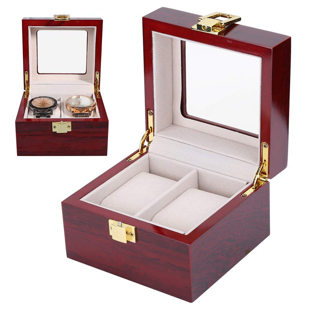 ZJchao Watch box for 2 watches, watch case made of wood, watch showcase with removable watch cushions & glass lid, watch case Watch case watch storage elegant gift