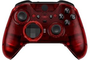 eXtremeRate Clear Red Replacement Faceplate Cover for Xbox One Elite Controller Series 2 (Model 1797), Custom DIY Front Housing Shell Case & Accent Rings for Xbox Elite Series 2 Core Controller