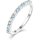 Wisbal 2 mm Half Eternity Ring 925 Sterling Silver Stackable Rings Wedding Anniversary Birthstone Band Ring for Women Size 5-10