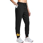 SANTINY Women's Fleece Lined Joggers Pockets Drawstring Waterproof Sweatpants Thermal Ski Running Winter Hiking Pants Women