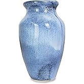 Roro Ceramic Classic Vase, 7.5 Inch, Glossy Reactive Blue Glaze, Modern Home Decor for Flowers, Plants, Decor and Pampas