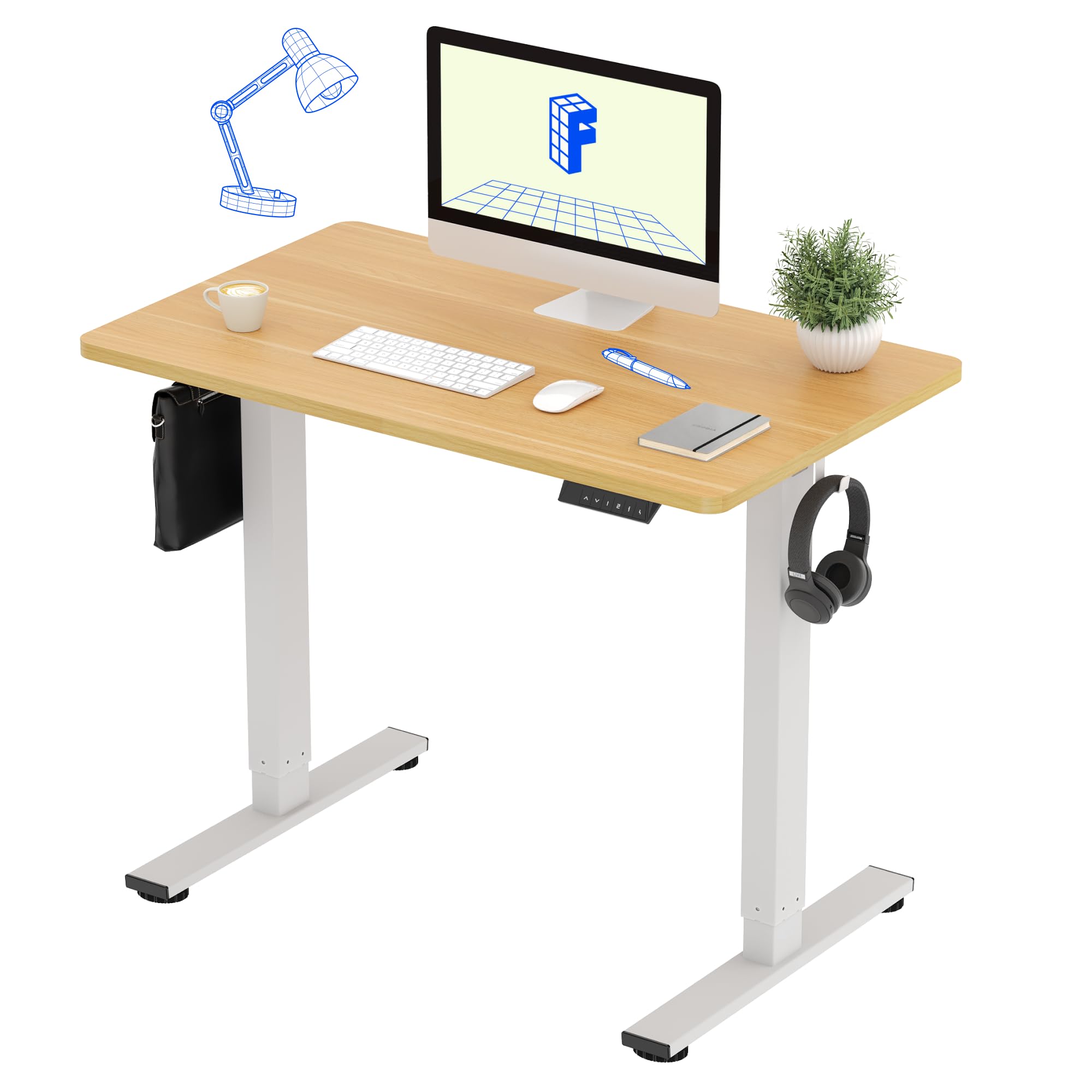 FLEXISPOT 電動式スタンディングデスク(幅100×奥行60,メモリー機能付き) 昇降デスク 高さ調節デスク パソコンデスク 人間工学 ゲーミングデスク EF1 セット (足（白）＋天板（メイプル）, 100*60)商品画像