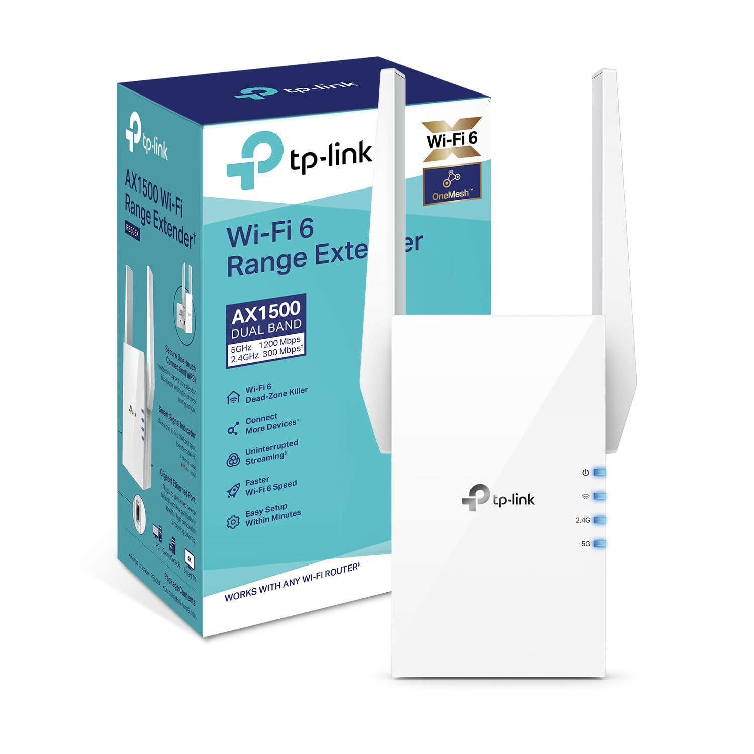 New TP-Link RE505X WiFi 6 Extender Booster AX1500, Dual-Band WiFi Repeater with Gigabit Ethernet, EasyMesh Compatible, Access Point Mode, App Setup