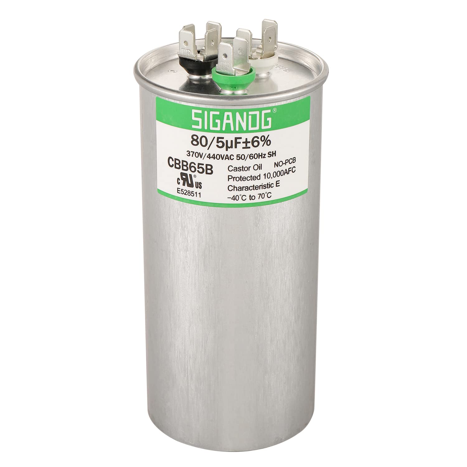 Photo 1 of (UNTESTED) SIGANDG 80/5 uF 80+5 MFD 370V or 440V CBB65 Dual Run Start Round Capacitor 80 5 uF MFD 370 440 Volt VAC for Condenser Straight Cool or Heat Pump Air Conditioner