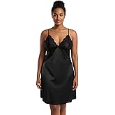 Vinavelle Women’s Satin Lace Nightgown, V-Neck Slip Dress, Soft Silk Sleepwear with Adjustable Straps