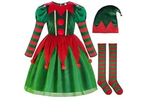 Elf Costume for Kids Santa Little Helper Kids Christmas Elf Dress Suit for Girl Christmas Costumes Girls