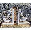 Deco 79 98863 Pair of Wooden Anchor Bookends with Rope Accents, White/Black/Brown