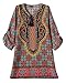 Women Bohemian Neck Tie Floral Print Ethnic Style Shift Dress (Large, Pattern 3)