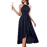 Dressystar Womens 2026 Halter Slit Ruffle Wedding Guest Party Dress Elegant Maxi Long Sleeveless Formal Prom Cocktail Dresses
