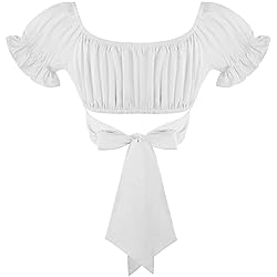 COOUFE Women's Crop Tops Ruffle Short Sleeve Tie