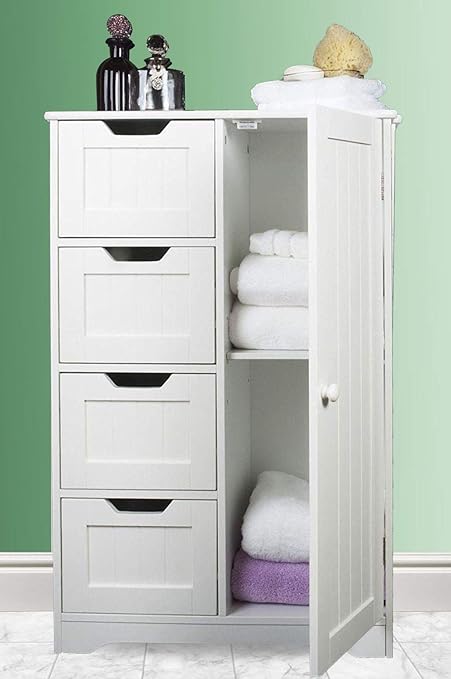 Asab Wooden Bathroom Cabinet Storage Unit Mirror Door Wall Mounted Free Standing Cupboards Drawers Tallboy Home Furniture White 4 Drawers Unit Amazon Co Uk Kitchen Home