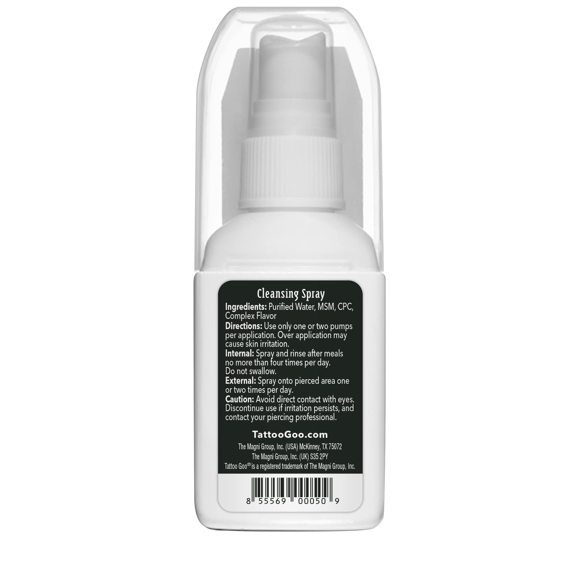 Tattoo Goo Piercing Care Cleansing Spray, Piercing Aftercare Spray, Antiseptic Spray for Oral and Dermal Piercings, Sodium & Alcohol-Free, Peppermint Flavor - 2 oz