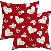 RABUSOFA Valentines Love Heart Pillow Covers 18x18 Inch Set of 2, Red White Outdoor Romantic Holiday Party Cushion Cases Valentine Decoration for The Home Sofa Couch Indoor (Red, 18" x 18")
