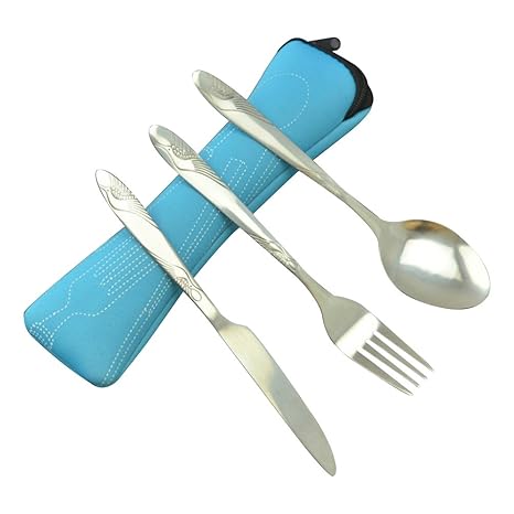 BESTONZON Set de vajilla de acero inoxidable de 3 piezas incluye cuchillo, tenedor, cuchara