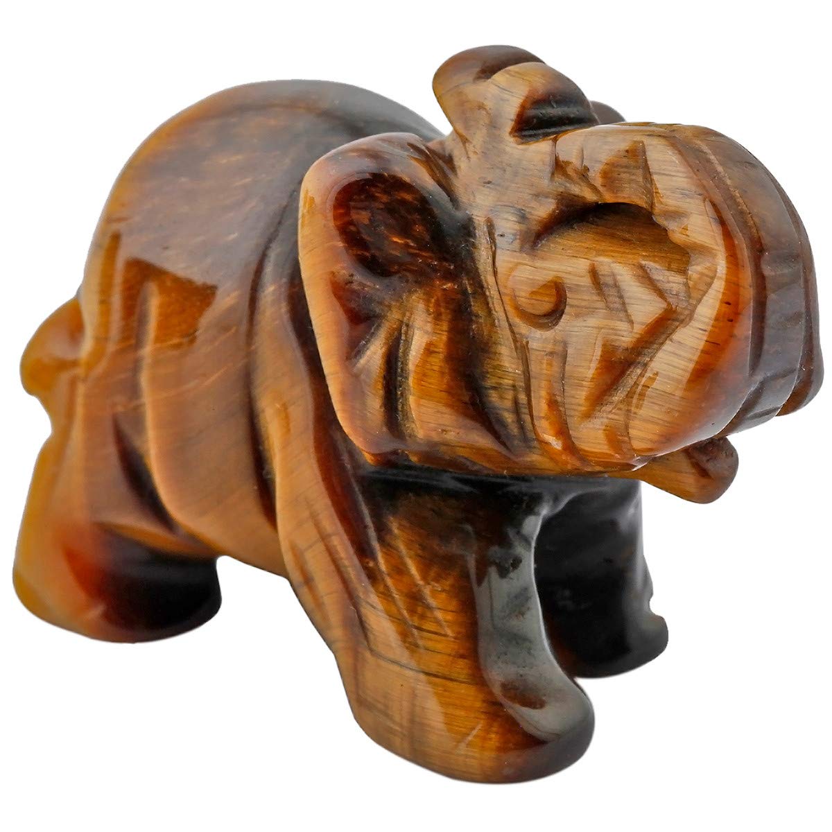 Nupuyai Tiger's Eye Carved Crystal Animal Elephant Statue Figurine, Good Luck Gift Energy Healing Mini Crystal Ornament for Home Office Decor